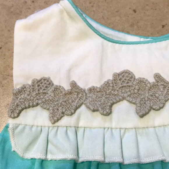Turquoise Girl embroidered Dress.Beige & Turquoise - Picture 4 of 4